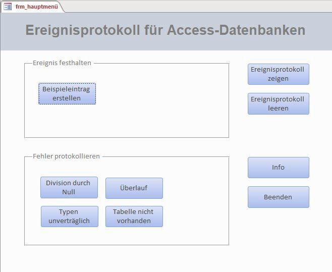Ereignisprotokoll für Access-Datenbanken (Entwicklerversion)