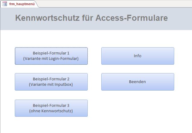 Beispieldatenbank Kennwortschutz für Access-Formulare